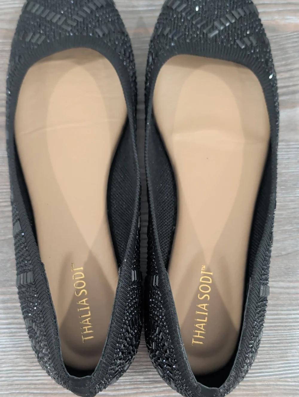 Near New Thalia Sodi KARLI Black Embellished Slip On Ballet Flats 8